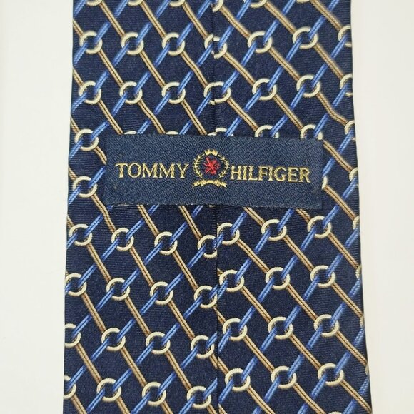Tommy Hilfiger Blue Silk Tie with White Circle Pattern T-5 - Picture 5 of 7
